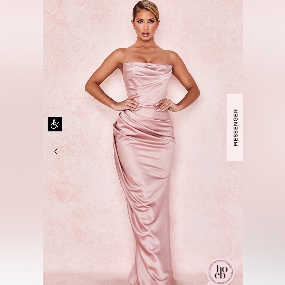 House of CB Adrienne Blush Satin Strapless Gown - Picture 3 of 5